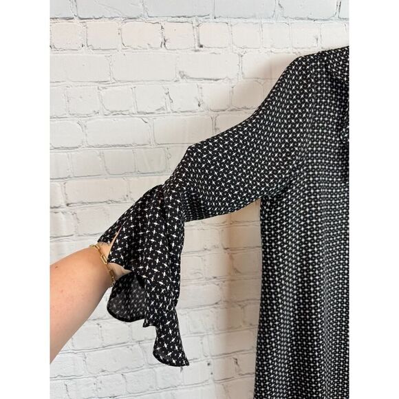 MAX STUDIO black white 3/4 flounce sleeve frill swing blouse top size S - Picture 3 of 10